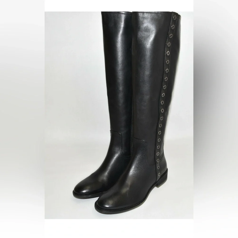 Michael Kors Dora Grommet Eyelets Tall Riding Boots Leather Equestrian Black